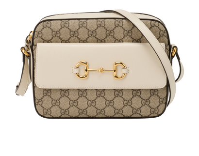 GG Horsebit Small Camera Bag, &pound;695, Handbags, Beige/White, Canvas/Leather, Front view